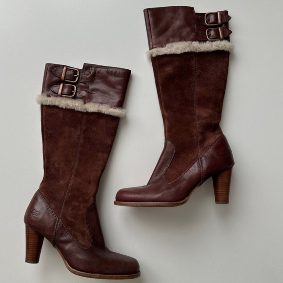 UGG Shoes - UGG Brown Heeled Boots with Classic Elegance